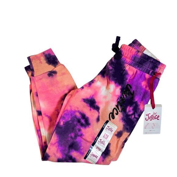 NWT Justice Girls Multi Color Tie Dye Joggers Sweatpants - Size Large - 12/14 - Picture 1 of 7